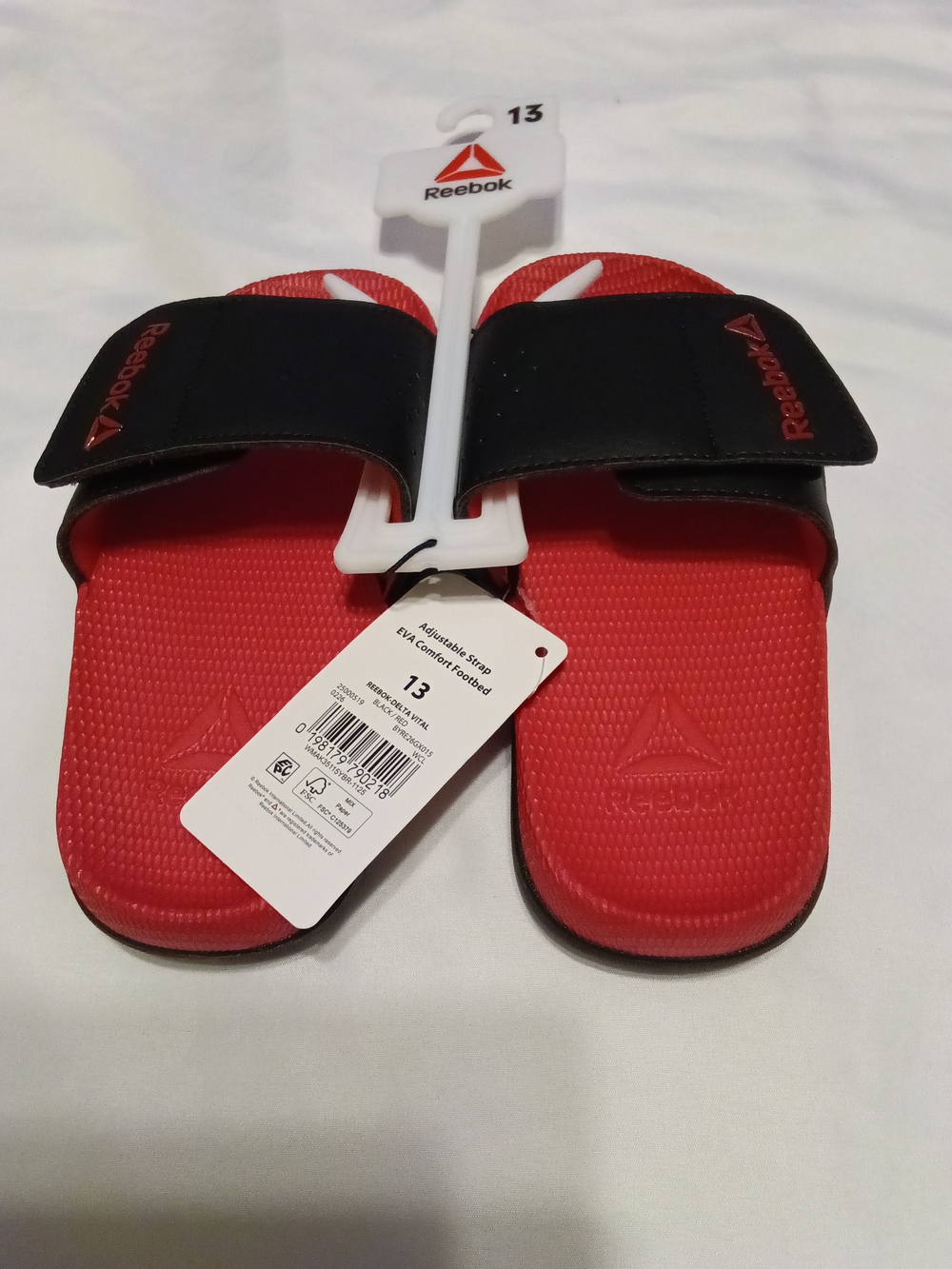 Reebok Black Strap Red Slide Sandals
